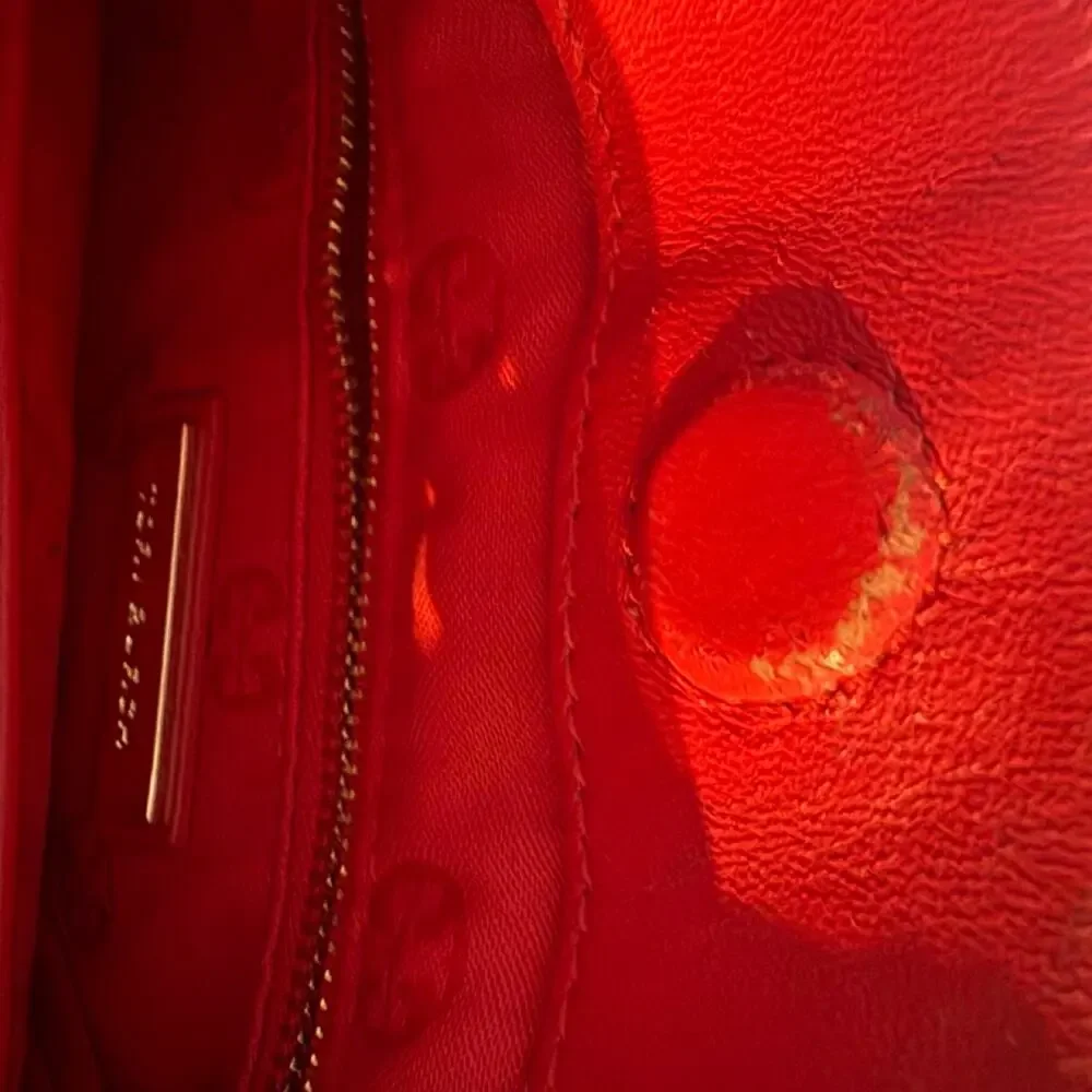 Tory Burch Fleming Red Quilted Leather Chain Crossbody Shoulder Bag